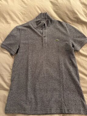 Lacoste Heather Gray Short Sleeve Polo with Green Croc Patch